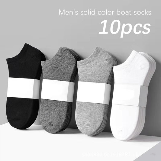 10pcs Ladies Pure Cotton Simple Socks Men&#39;s Business All-match Breathable Sports and Ankle Socks Shallow Mouth Socks